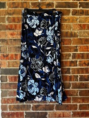 Black Floral Maxi Skirt with Blue and White Blooms